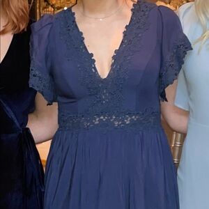 Azazie bridesmaid dress navy blue, floor length